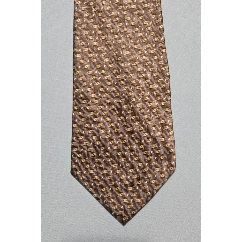 Robert Stock Silk Necktie Geometric Brown Gold 4x59